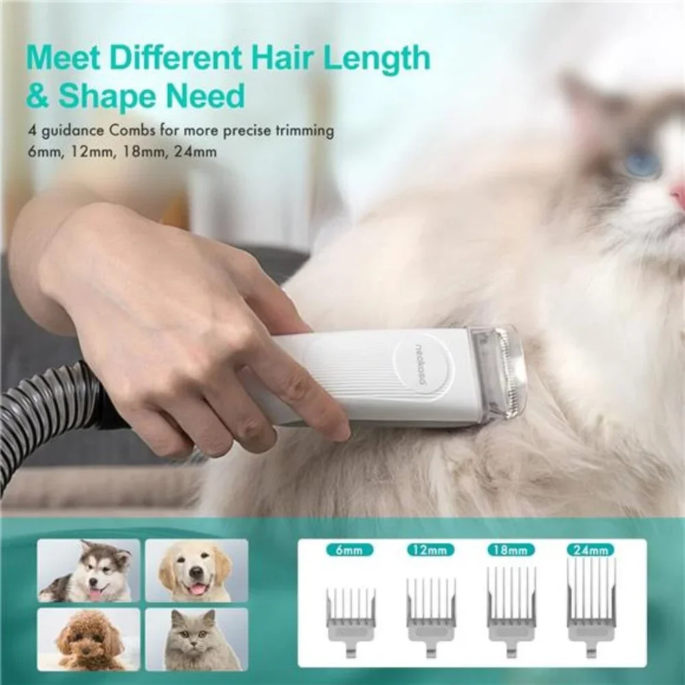 Pro Pet Grooming Kit & Vacuum Suction 99% Pet Hair, Professional Clippers